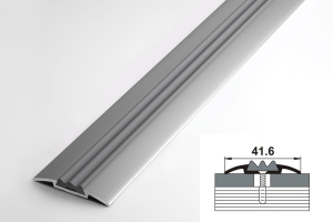 Порог-стык ПС-08-1 900мм ширина 40 мм резиновая вставка Серебро Люкс Лука